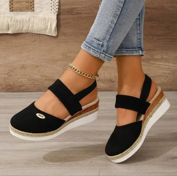 Shoes - Elastic Ankle Strap Women Sandals With Thick Soles, Export Plus Size Closed Toe
